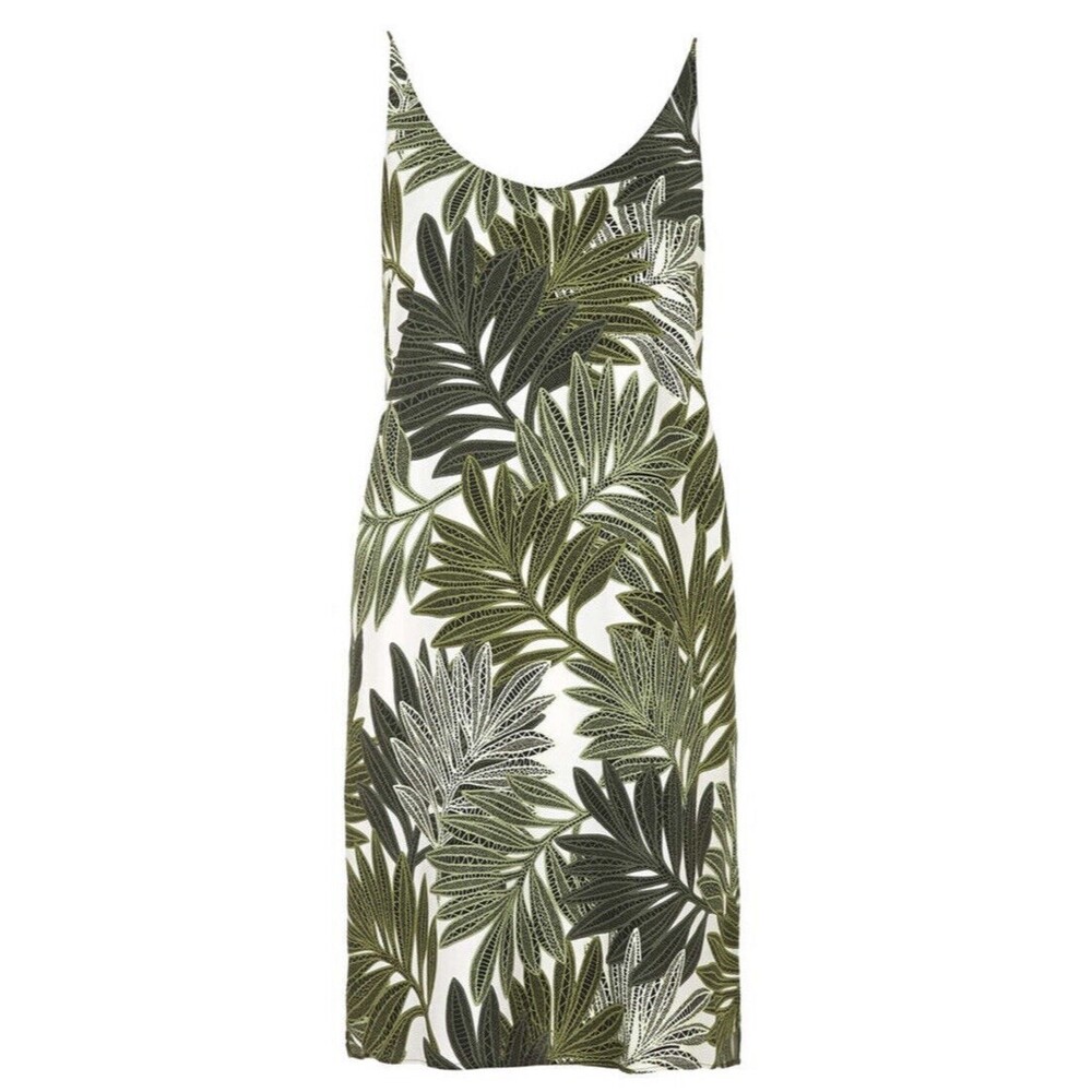 Topshop palm leaf print sundress green white cami slipdress Size US 6 Small S